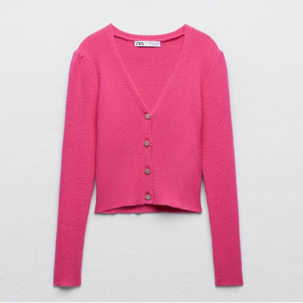 ZARA pink jewel button knit cardigan sweater